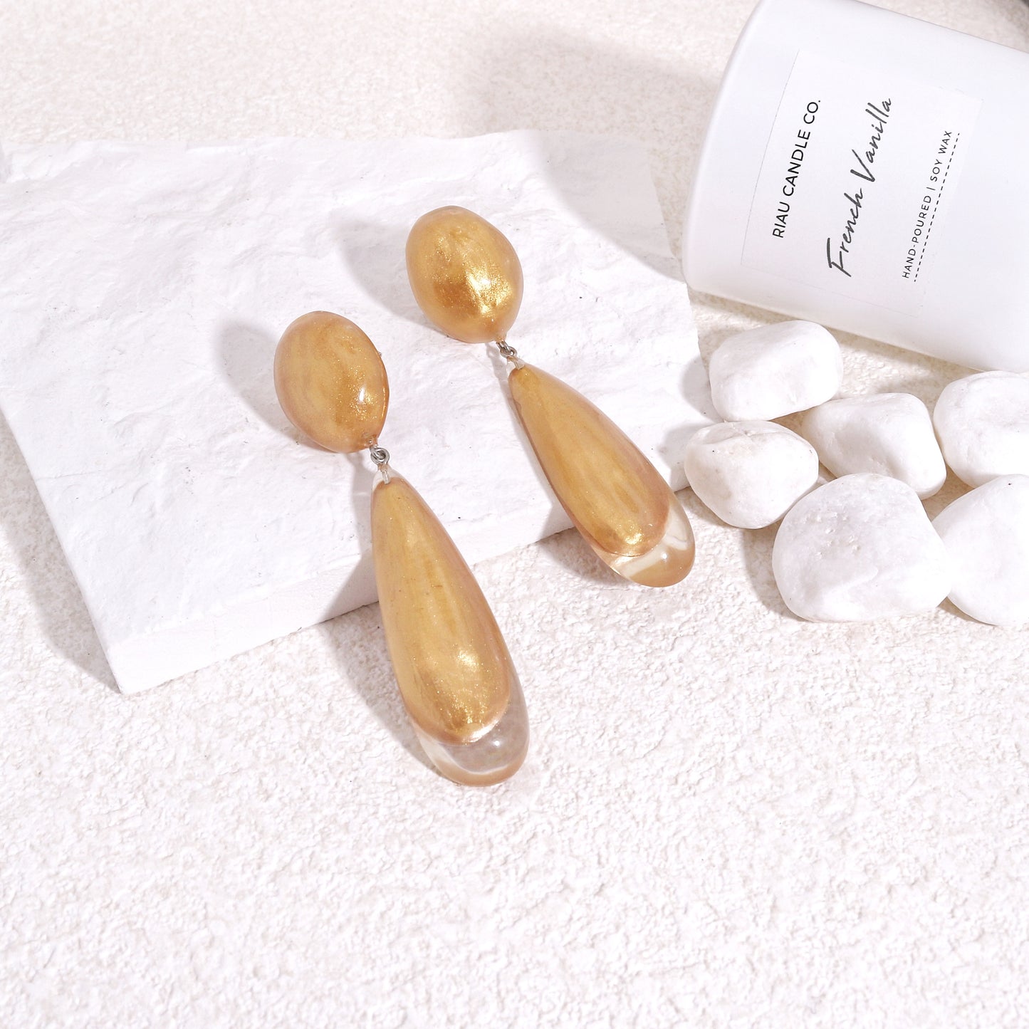 LUXUS Gold Glass Glamour Drop Earrings