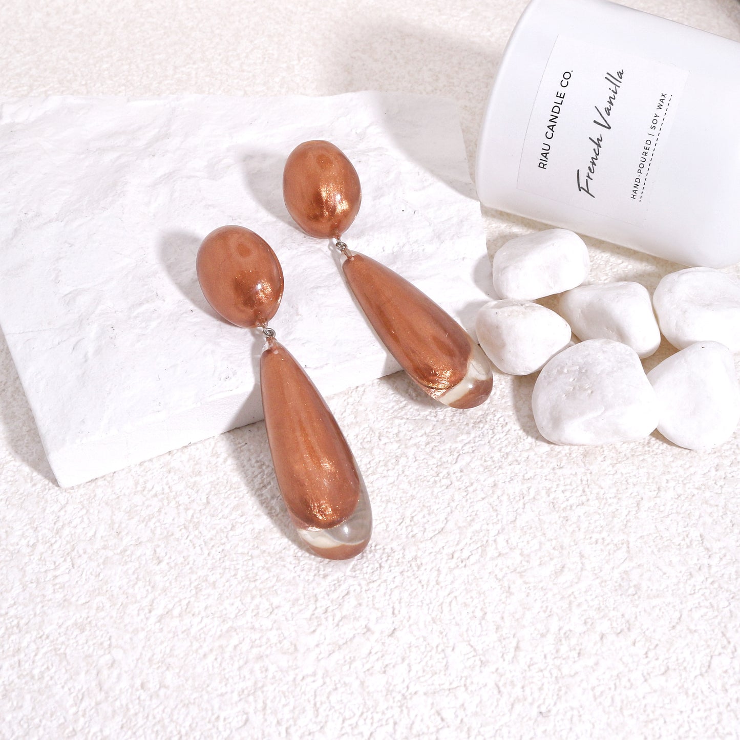 LUXUS Rose Gold Glass Glamour Drop Earrings