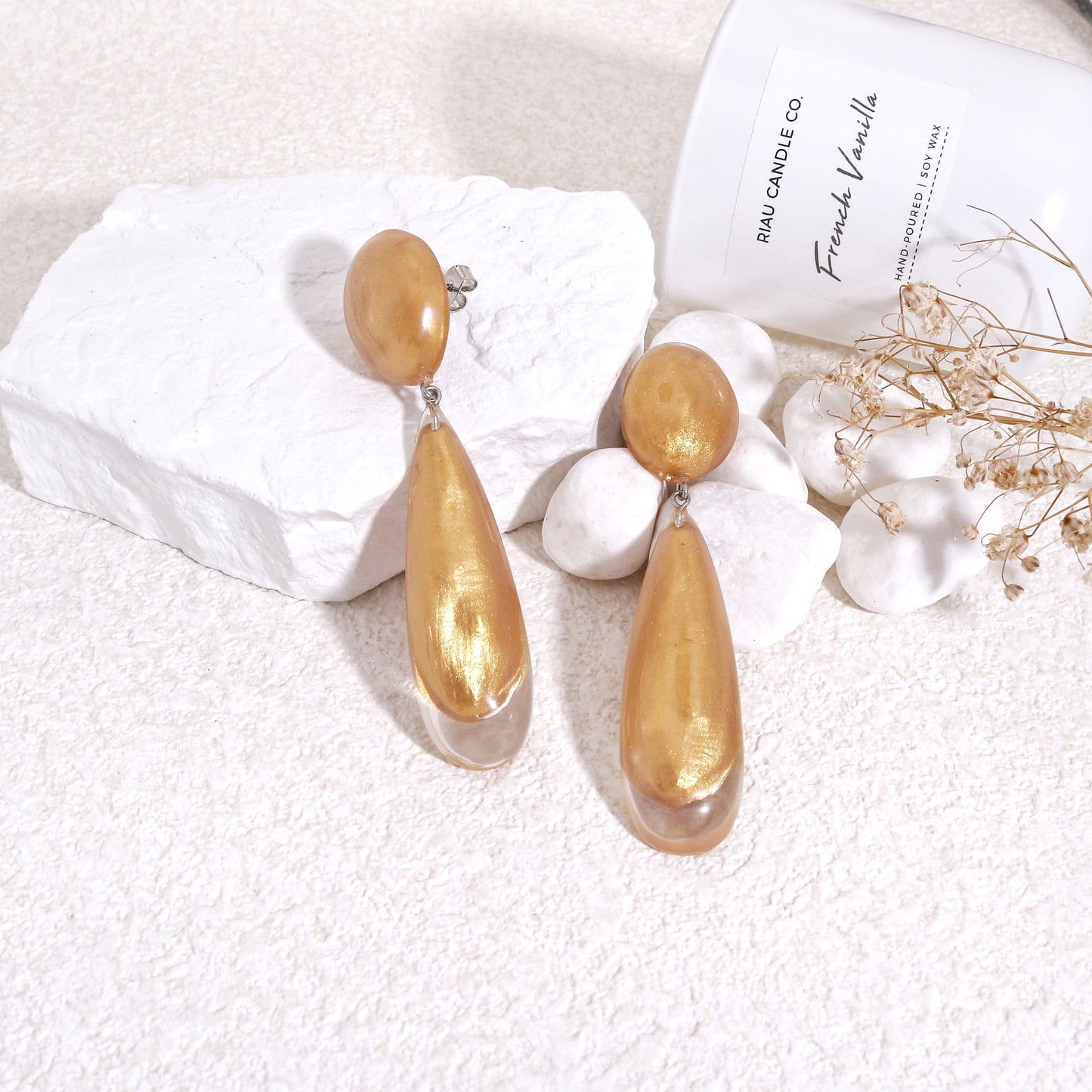 LUXUS Gold Glass Glamour Drop Earrings