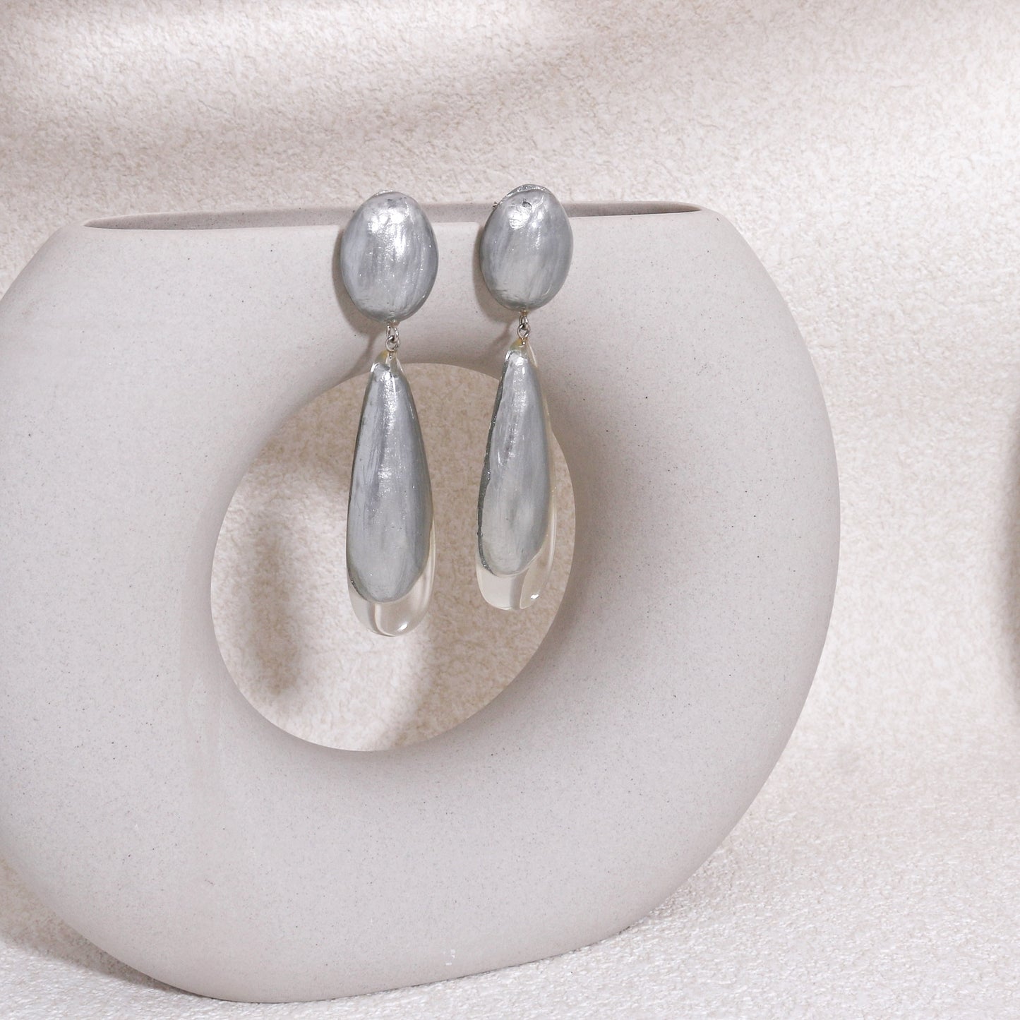 LUXUS Silver Glass Glamour Drop Earrings