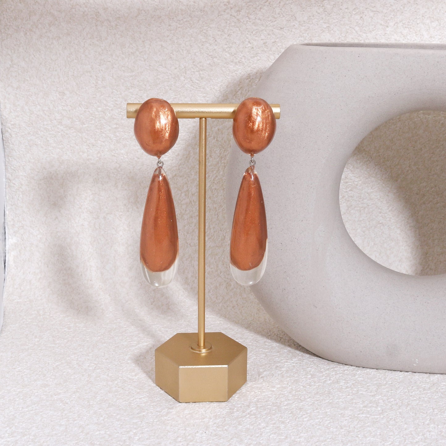 LUXUS Rose Gold Glass Glamour Drop Earrings