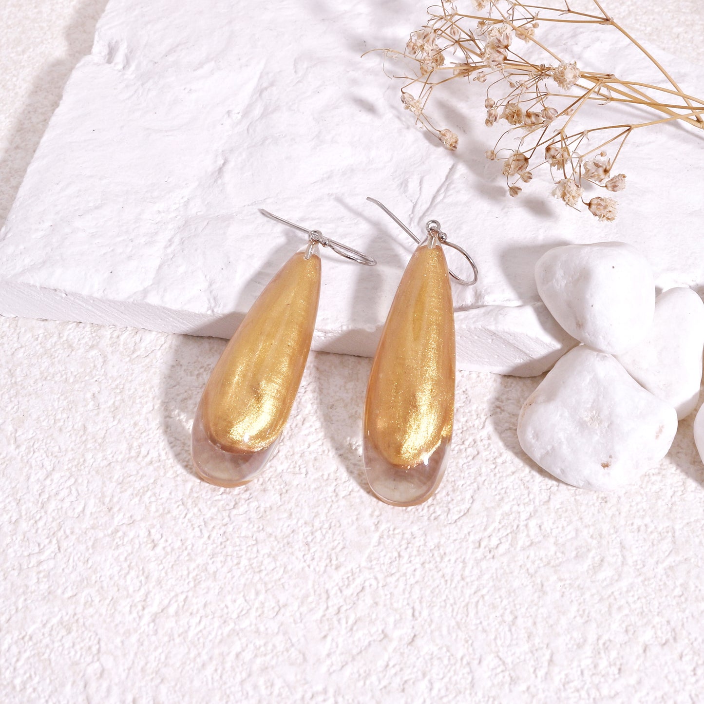 LUXUS Large Gold Glass Drop Earrings
