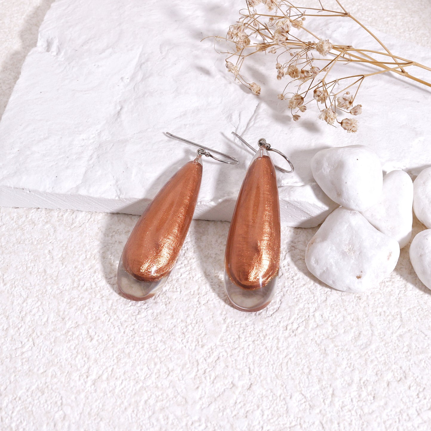 LUXUS Large Rose Gold Glass Drop Earrings