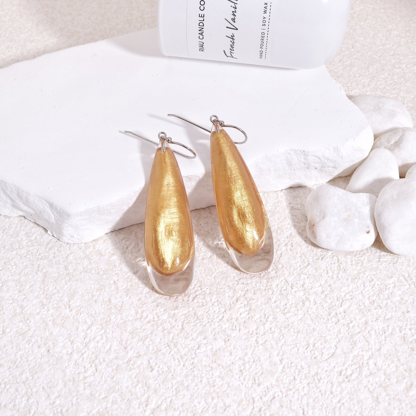 LUXUS Large Gold Glass Drop Earrings