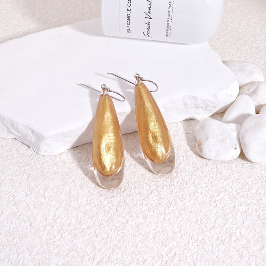 LUXUS Large Gold Glass Drop Earrings