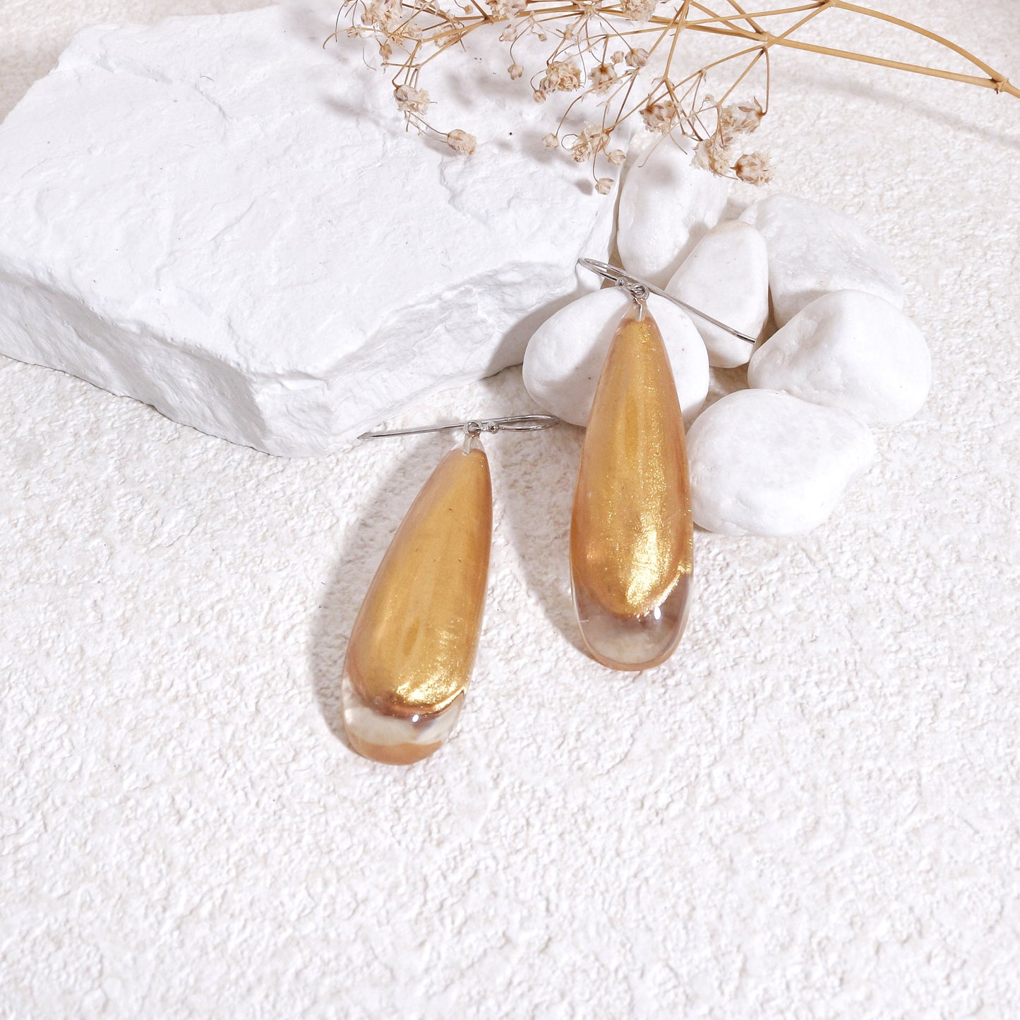 LUXUS Large Gold Glass Drop Earrings