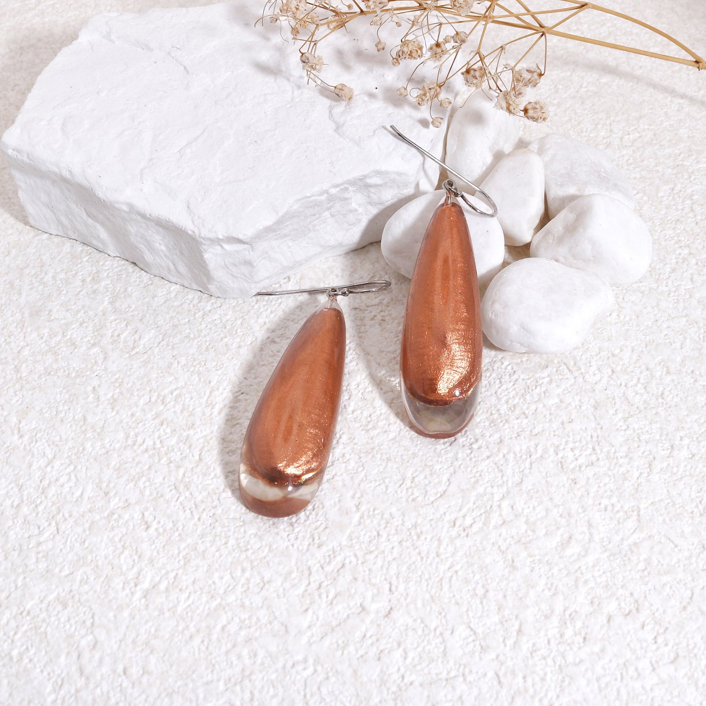 LUXUS Large Rose Gold Glass Drop Earrings