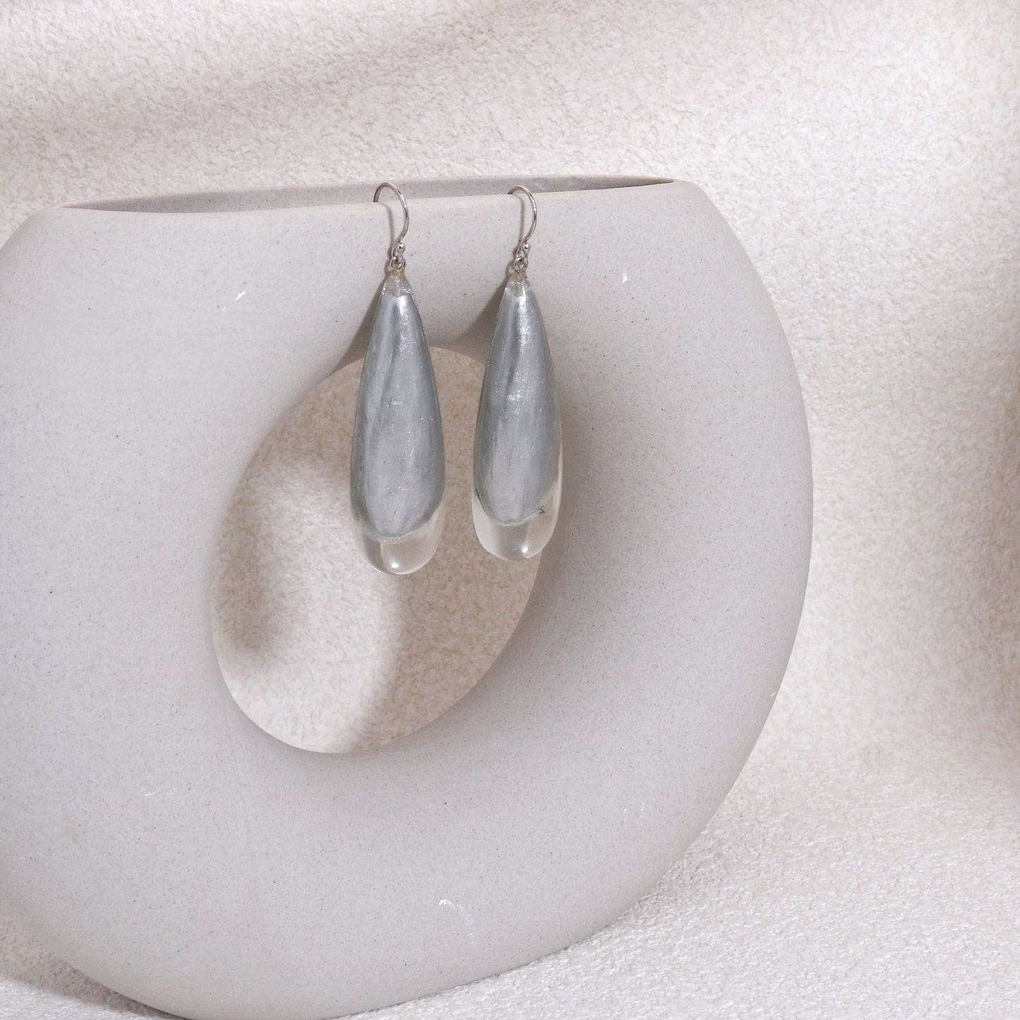 LUXUS Large Silver Glass Drop Earrings