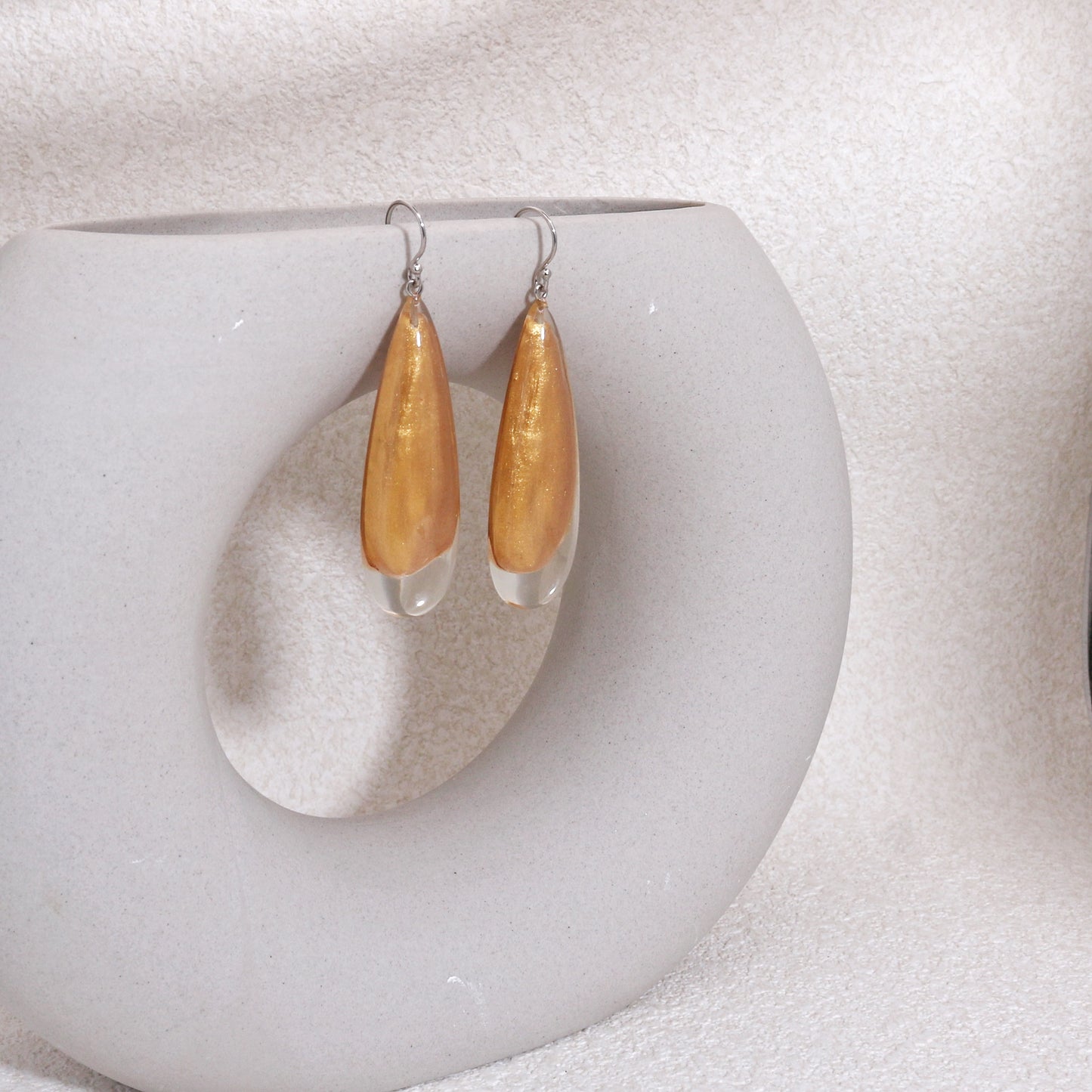 LUXUS Large Gold Glass Drop Earrings