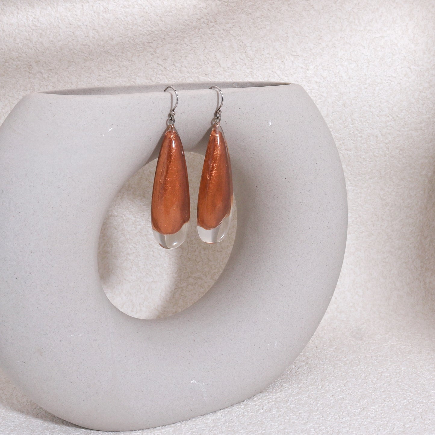 LUXUS Large Rose Gold Glass Drop Earrings