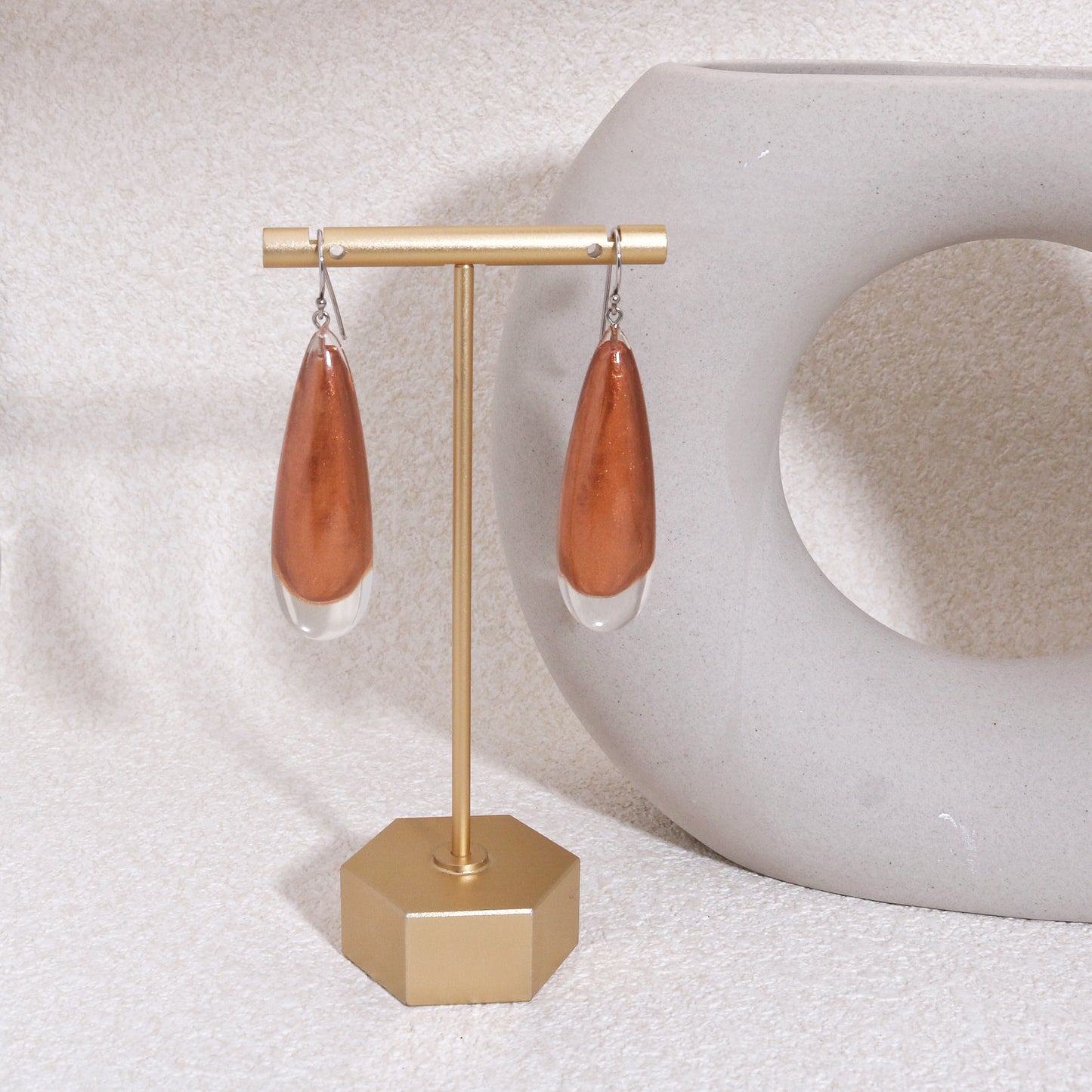 LUXUS Large Rose Gold Glass Drop Earrings
