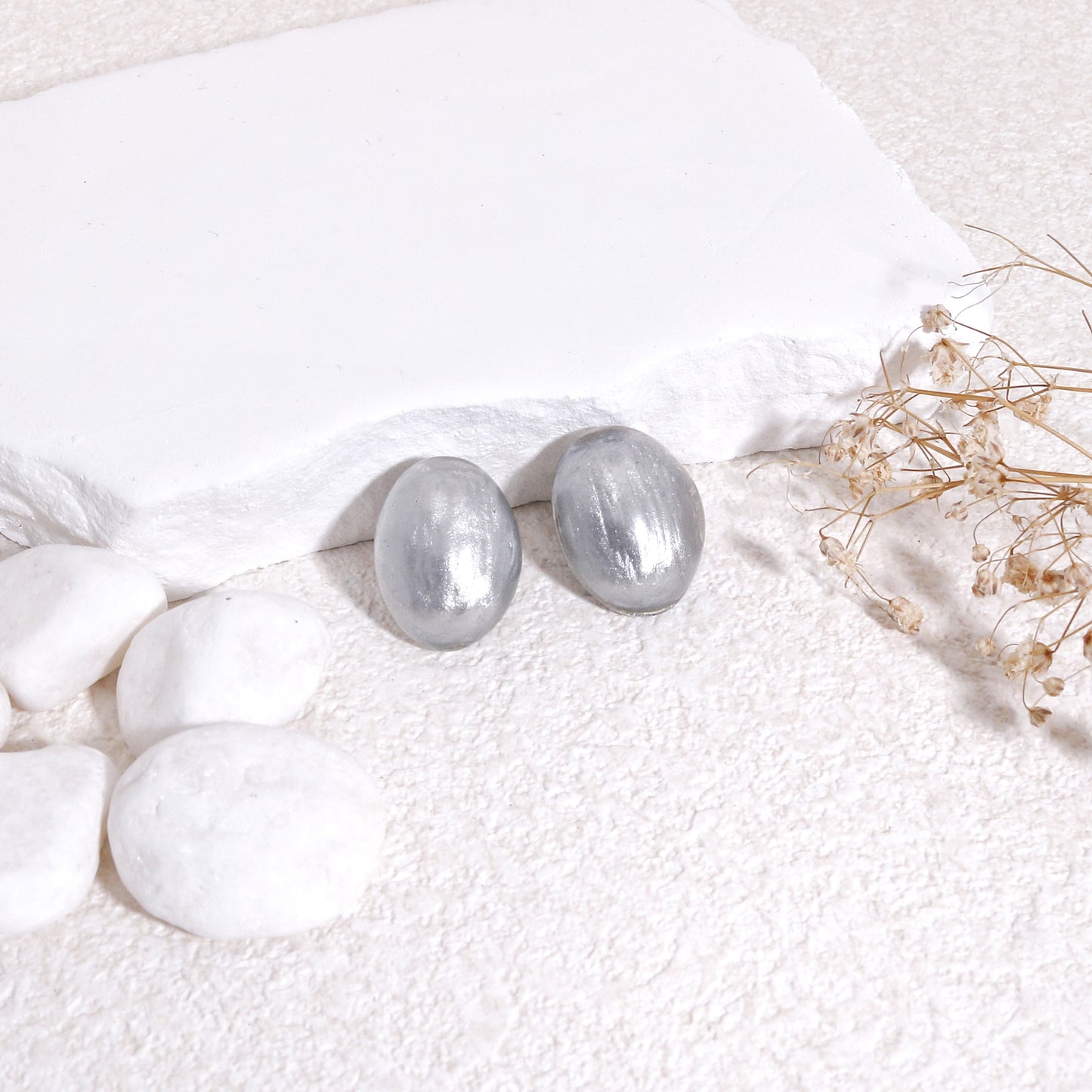 LUXUS Silver Glass Stud Earrings