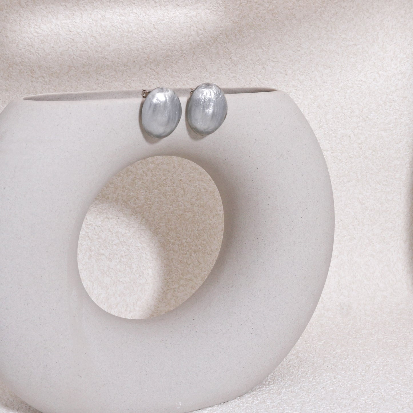 LUXUS Silver Glass Stud Earrings