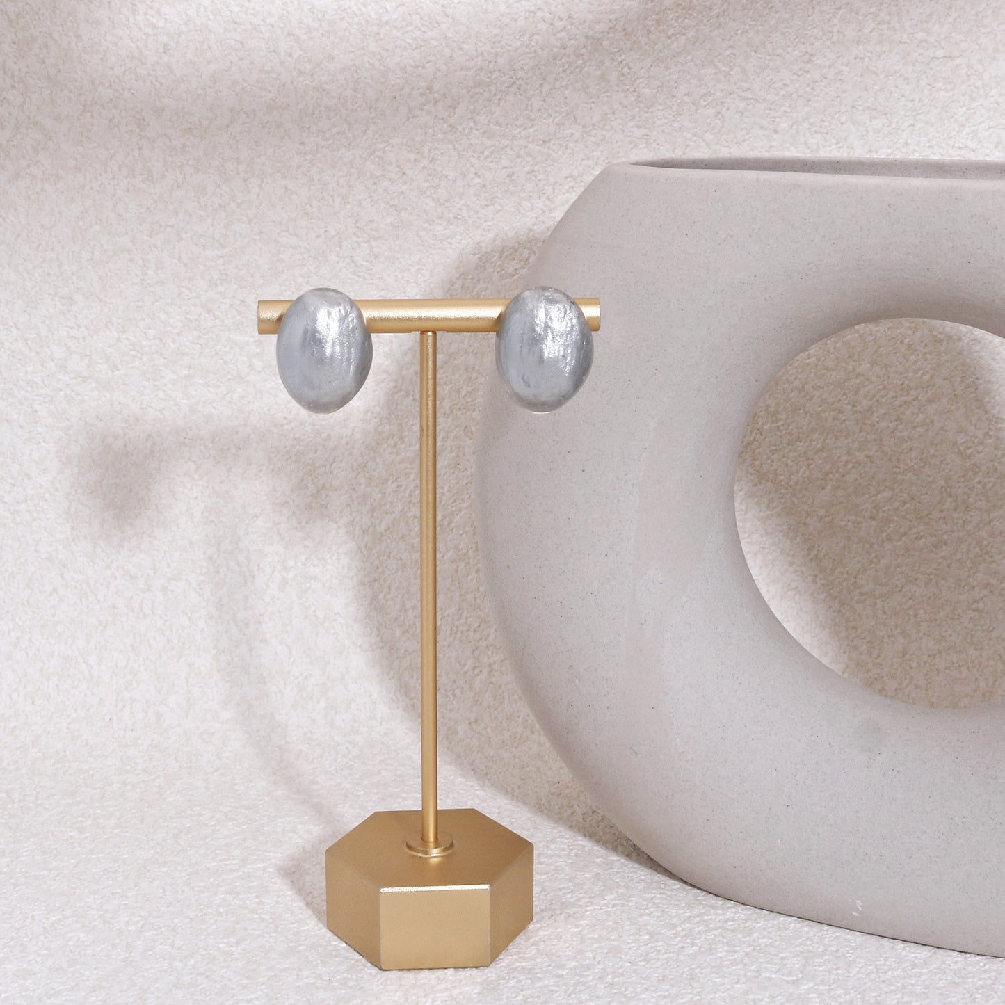 LUXUS Silver Glass Stud Earrings