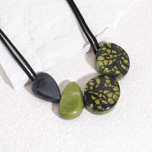 PEACE Art Deco Fashion Necklace in Green
