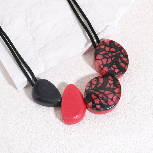 PEACE Art Deco Fashion Necklace in Red