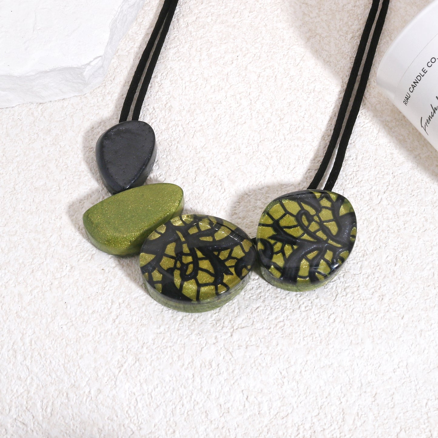 PEACE Art Deco Fashion Necklace in Green