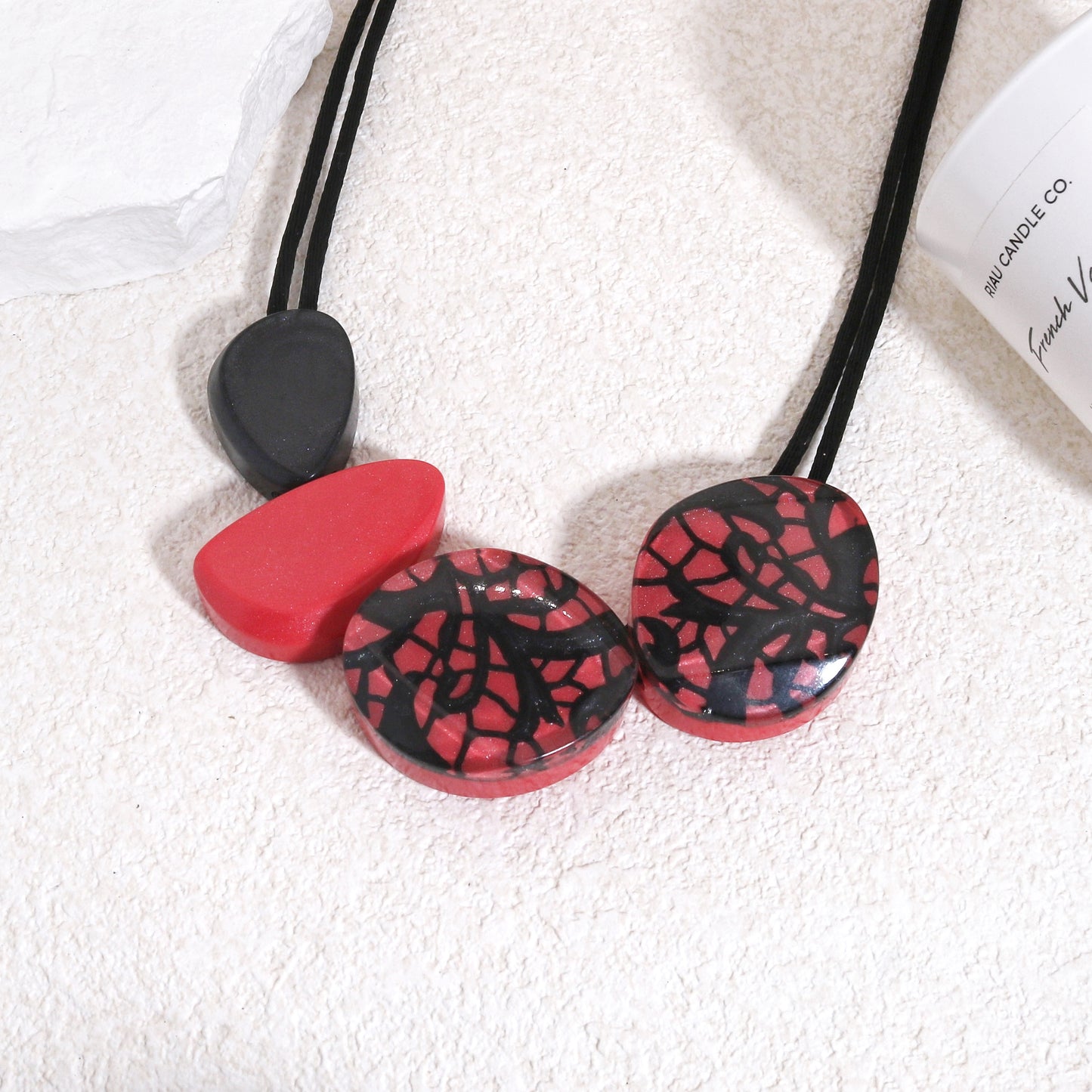 PEACE Art Deco Fashion Necklace in Red