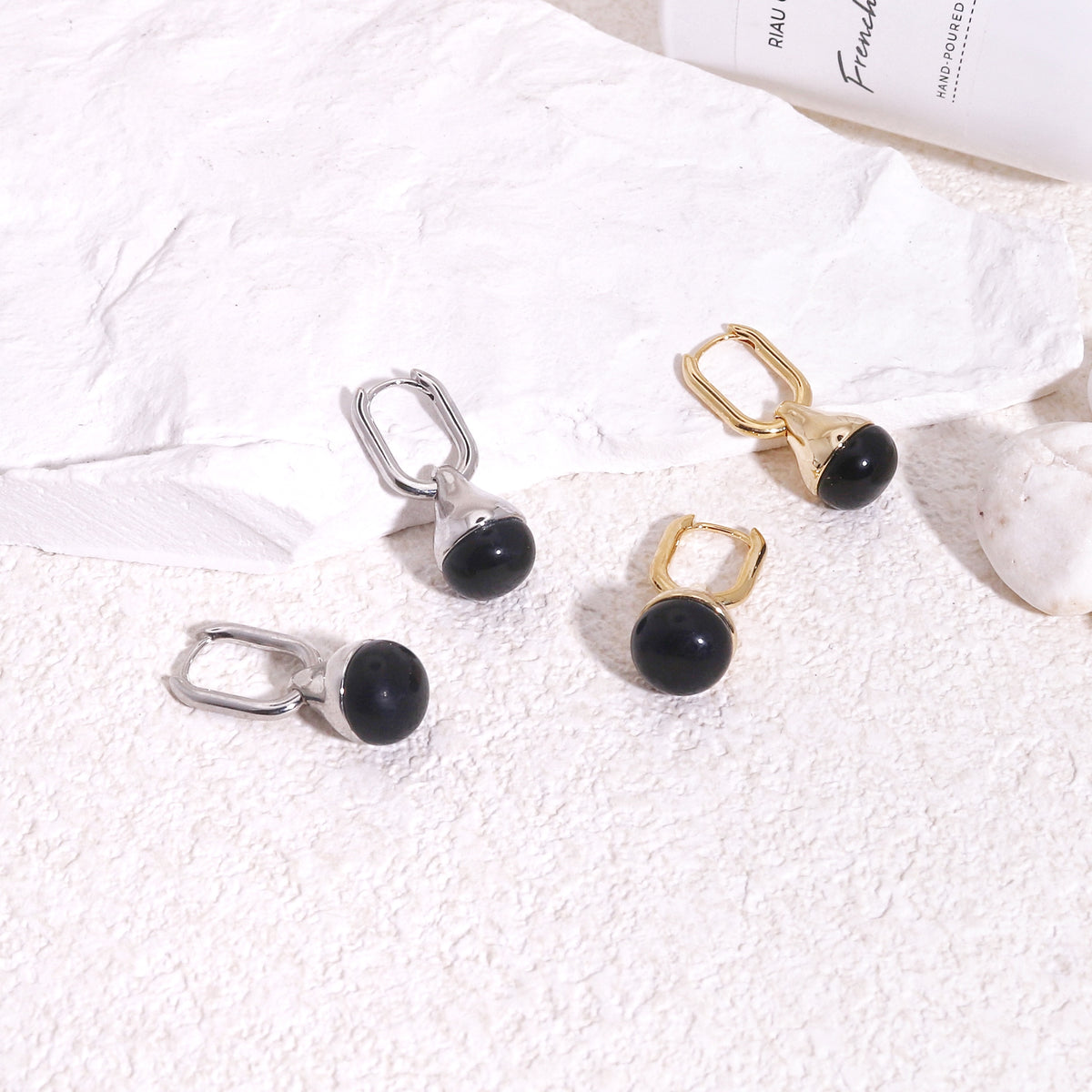 Taylor's Clear Water Droplet Dangle Earrings in Black