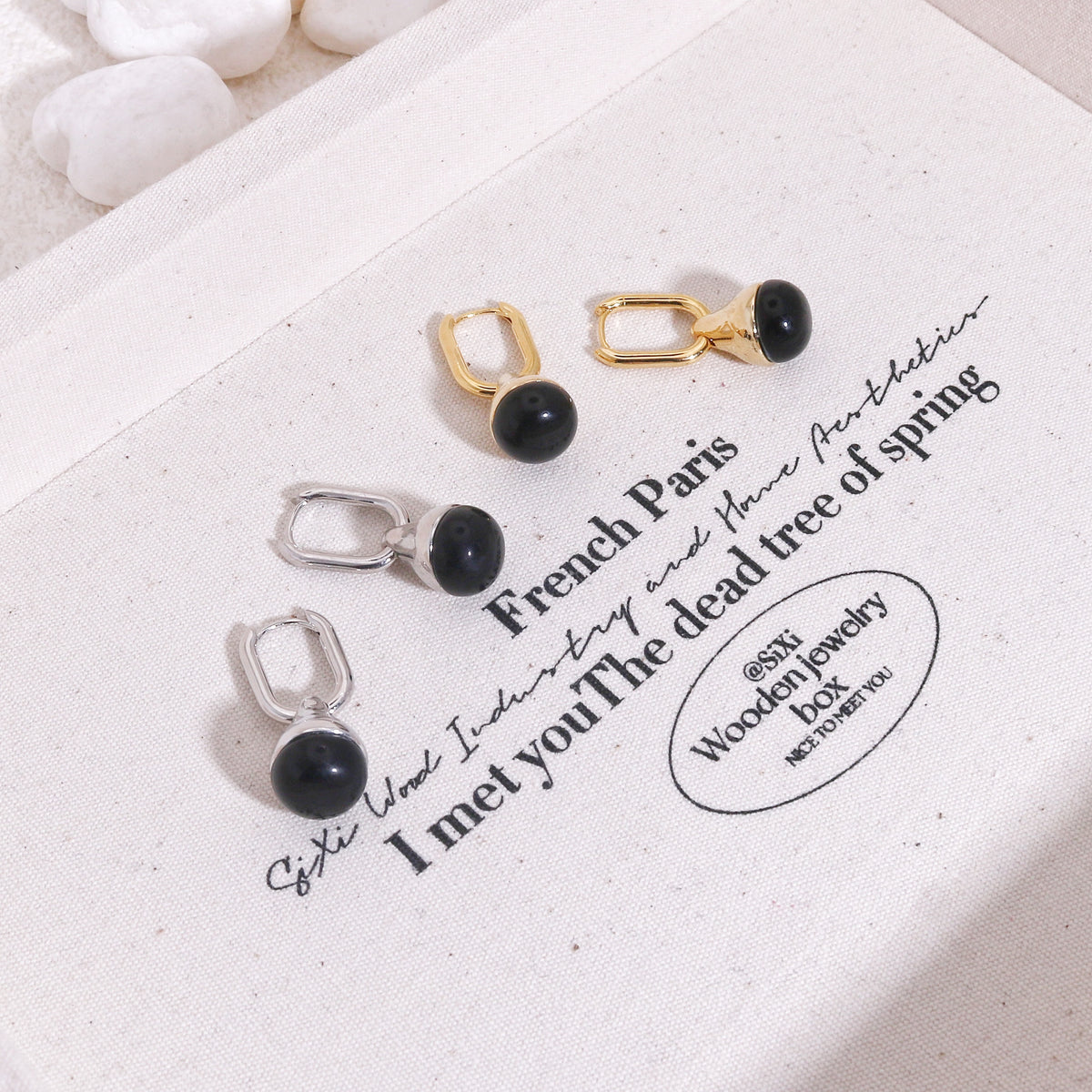 Taylor's Clear Water Droplet Dangle Earrings in Black