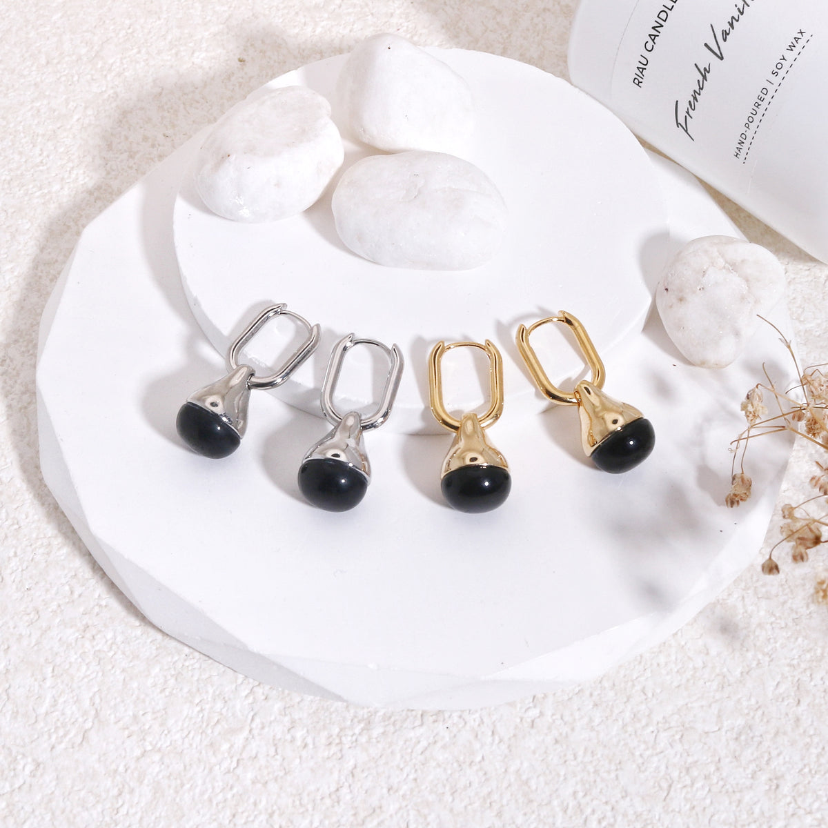 Taylor's Clear Water Droplet Dangle Earrings in Black