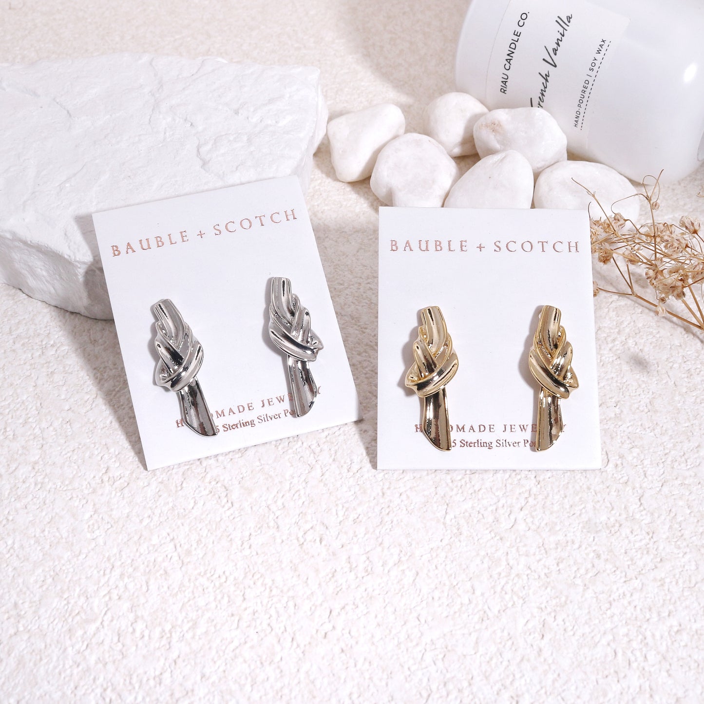 Madge Modern Knot Stud Drop Earrings