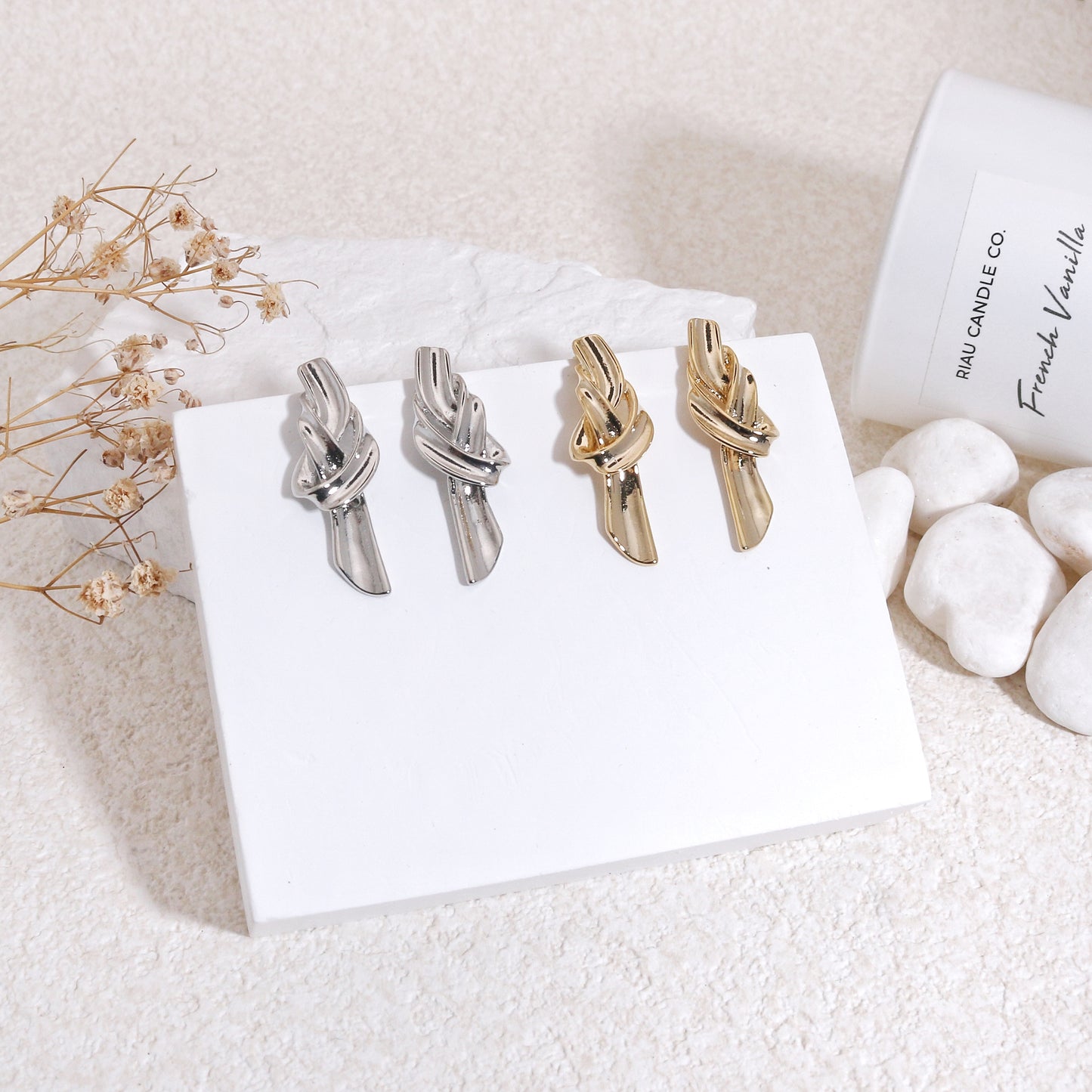 Madge Modern Knot Stud Drop Earrings