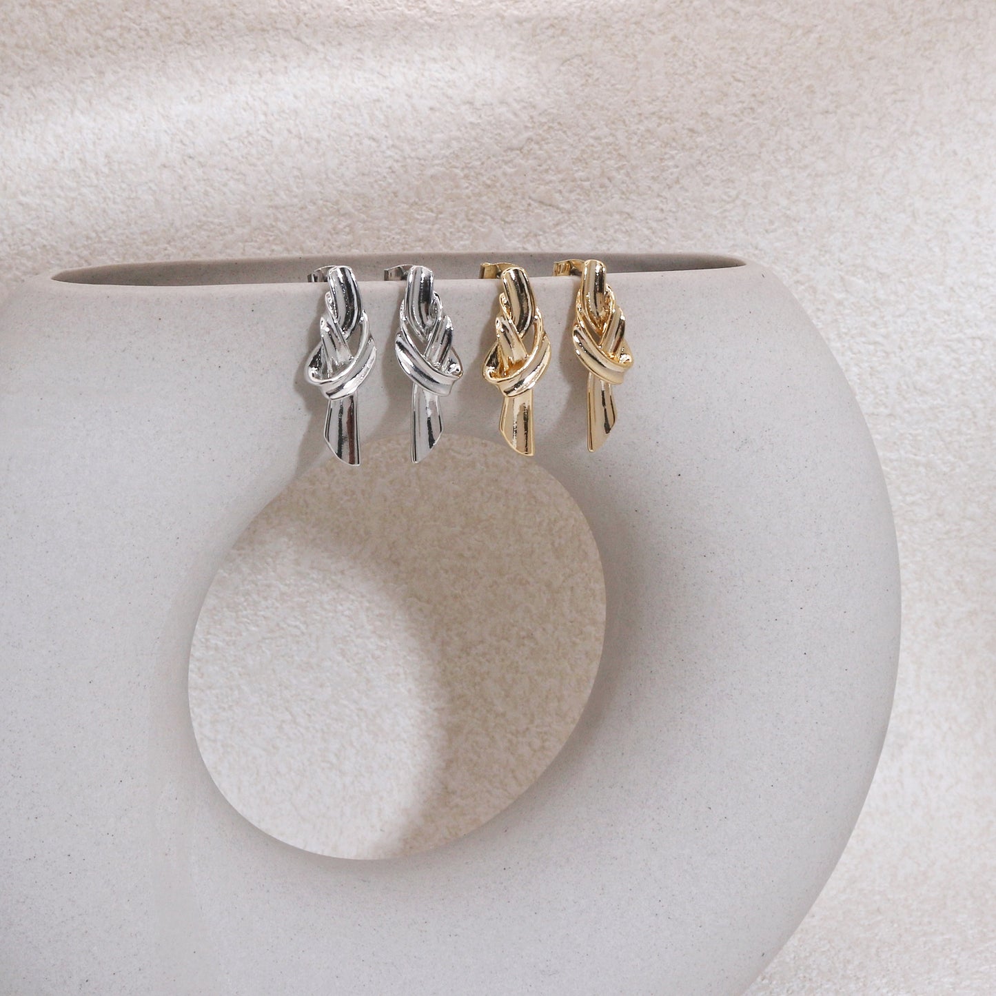 Madge Modern Knot Stud Drop Earrings