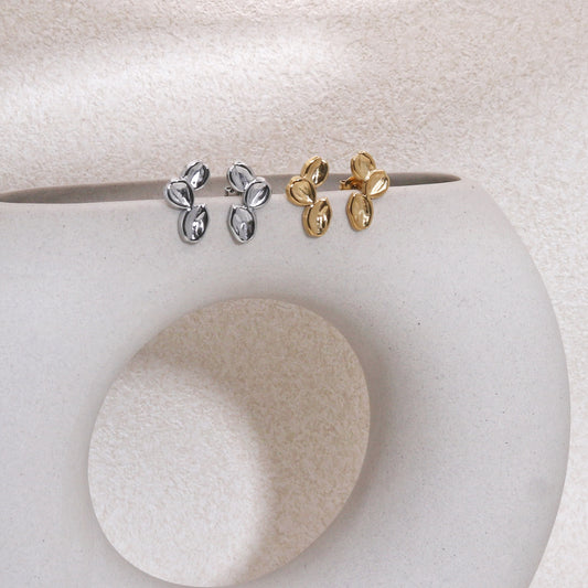 Trinity Textured Leaf Minimalist Stud Earrings
