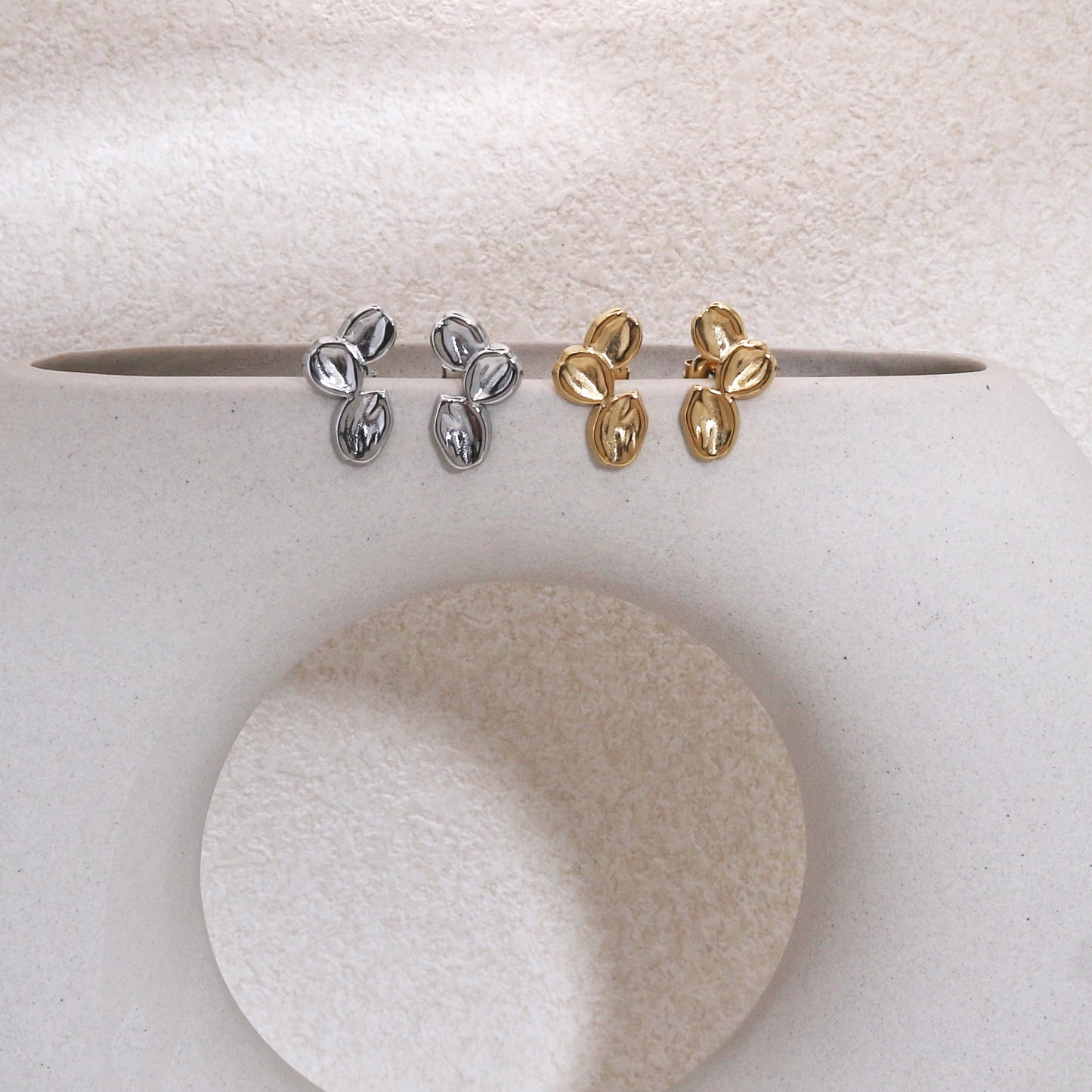 Trinity Textured Leaf Minimalist Stud Earrings