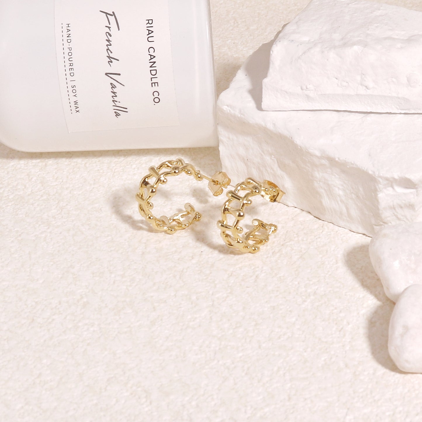 Sheridan Gold Tracked Bamboo Mini Hoop Earrings