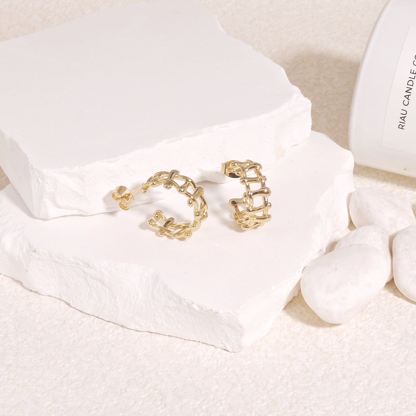 Sheridan Gold Tracked Bamboo Mini Hoop Earrings