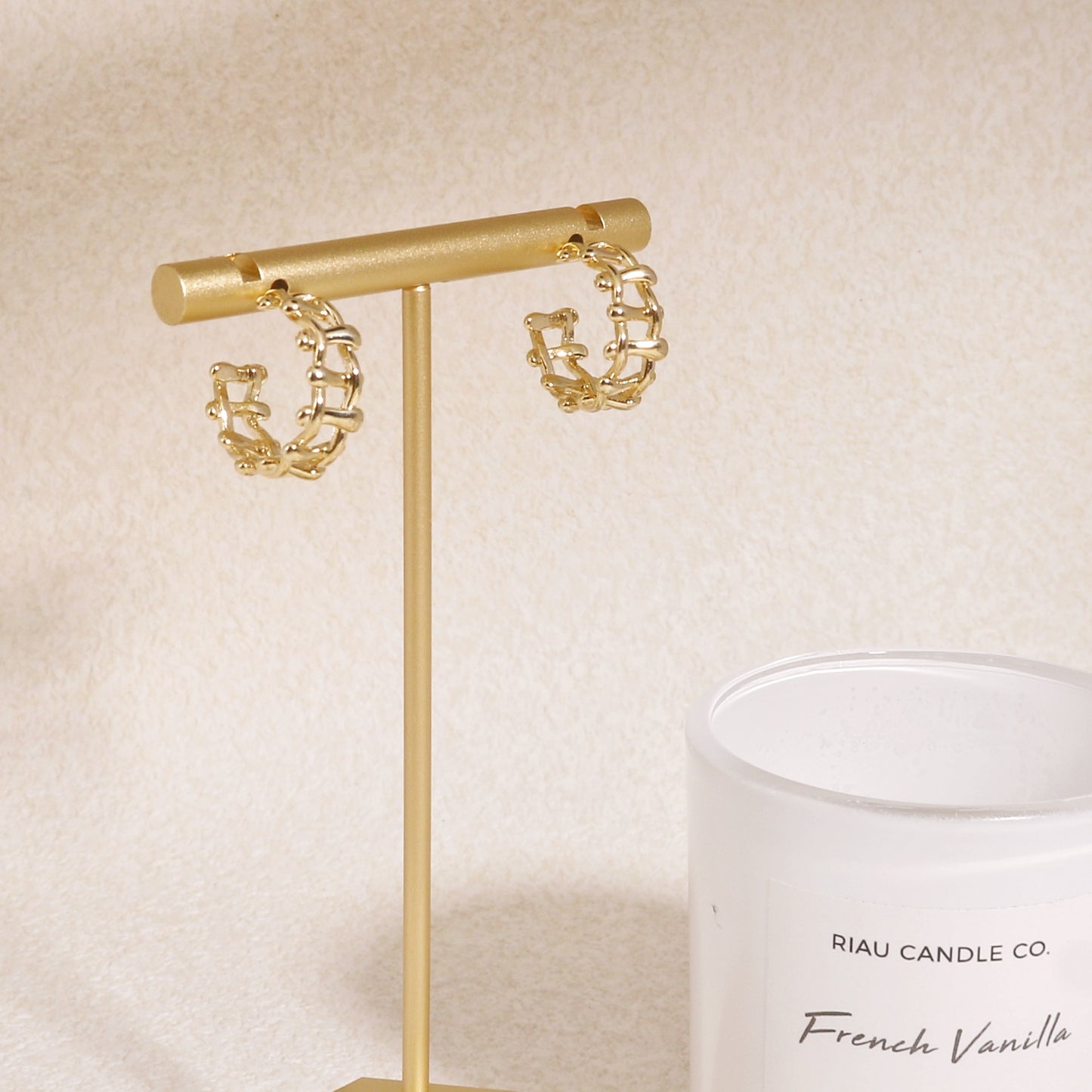 Sheridan Gold Tracked Bamboo Mini Hoop Earrings