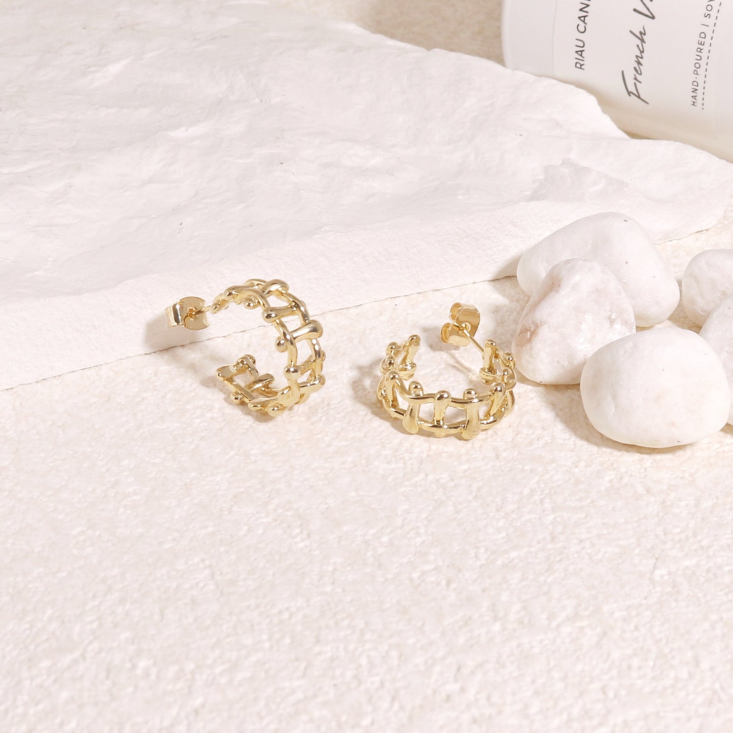 Sheridan Gold Tracked Bamboo Mini Hoop Earrings