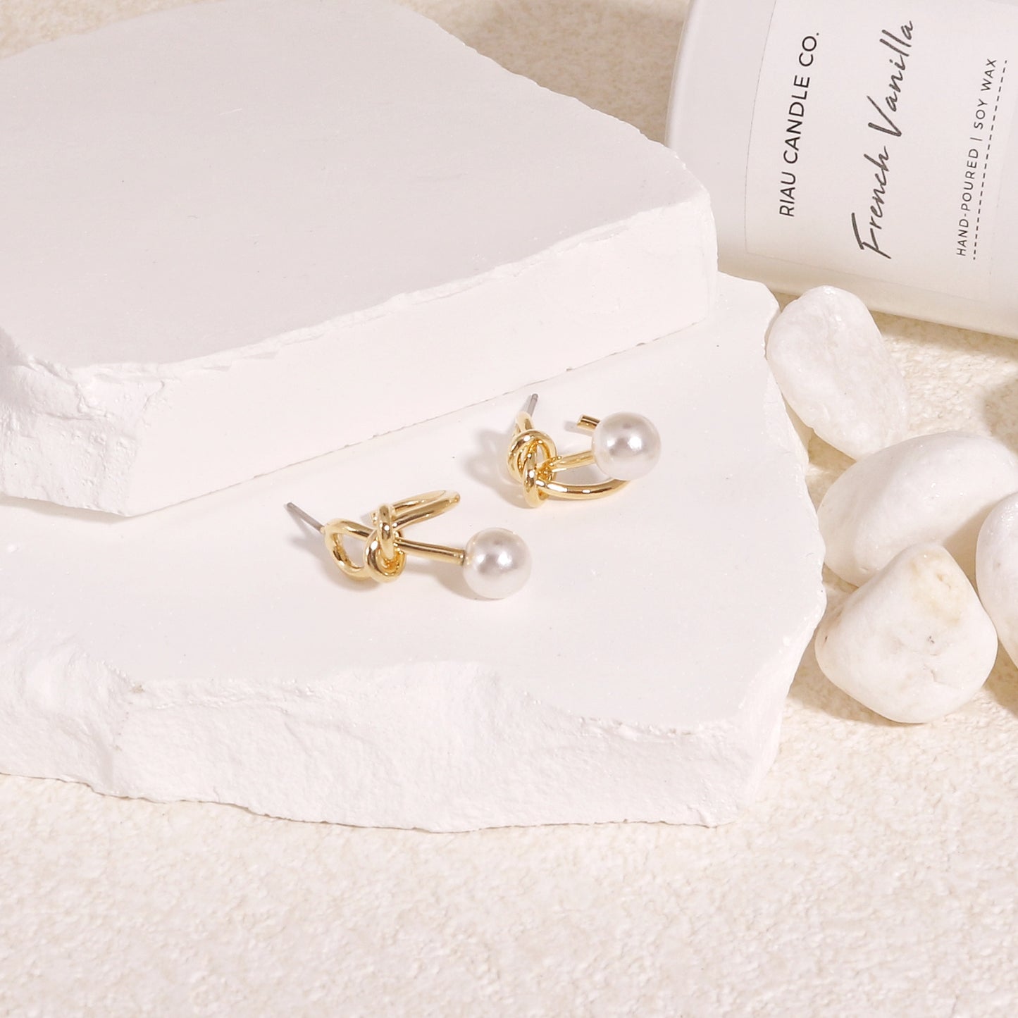 Vanessa Korean Ribbon Hoop Pearl Earrings