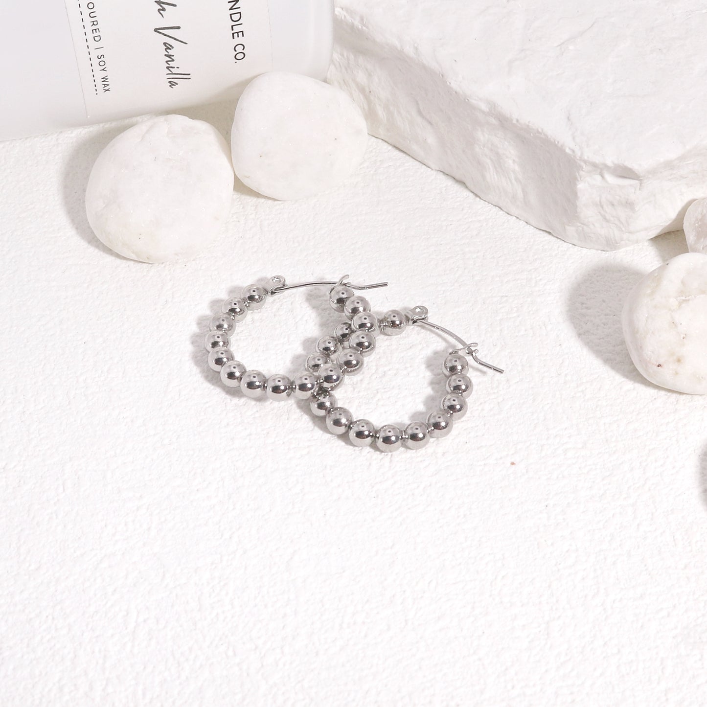 Leah Stainless Steel Beaded Hoop Earrings
