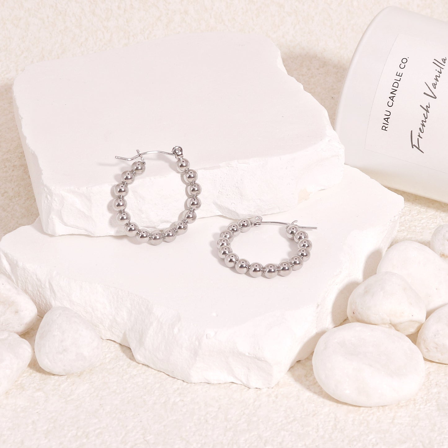 Leah Stainless Steel Beaded Hoop Earrings