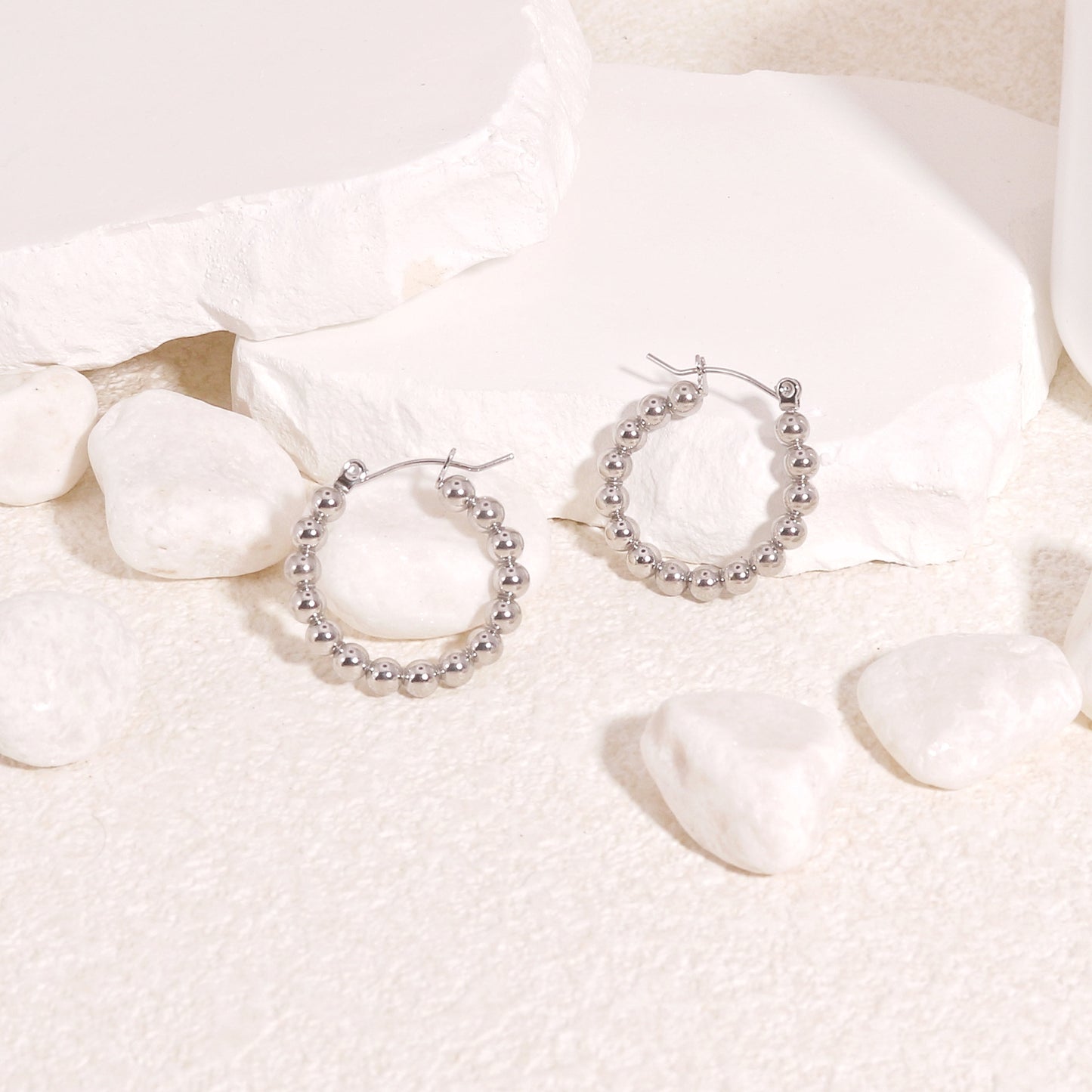 Leah Stainless Steel Beaded Hoop Earrings