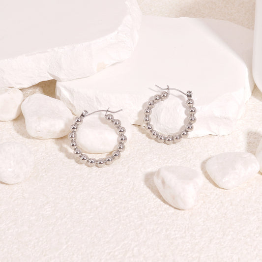 Leah Stainless Steel Beaded Hoop Earrings