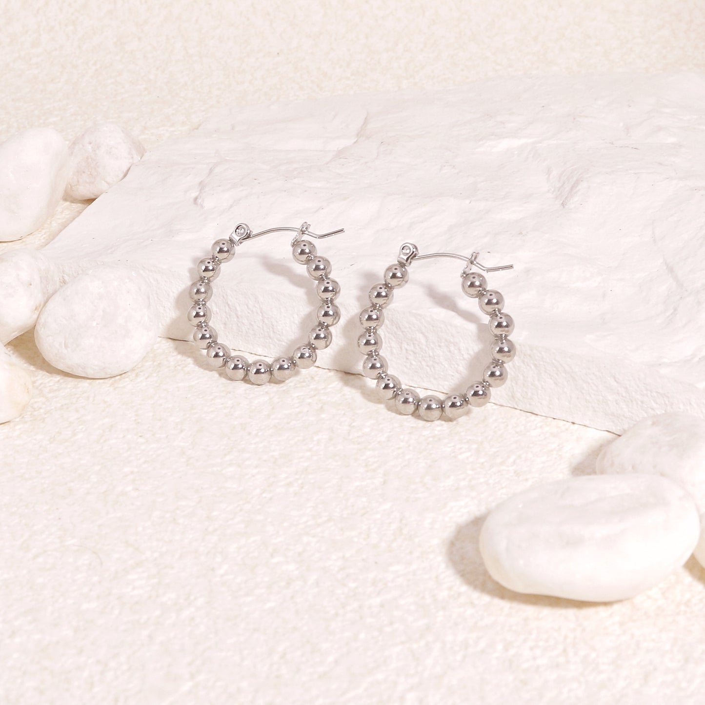 Leah Stainless Steel Beaded Hoop Earrings