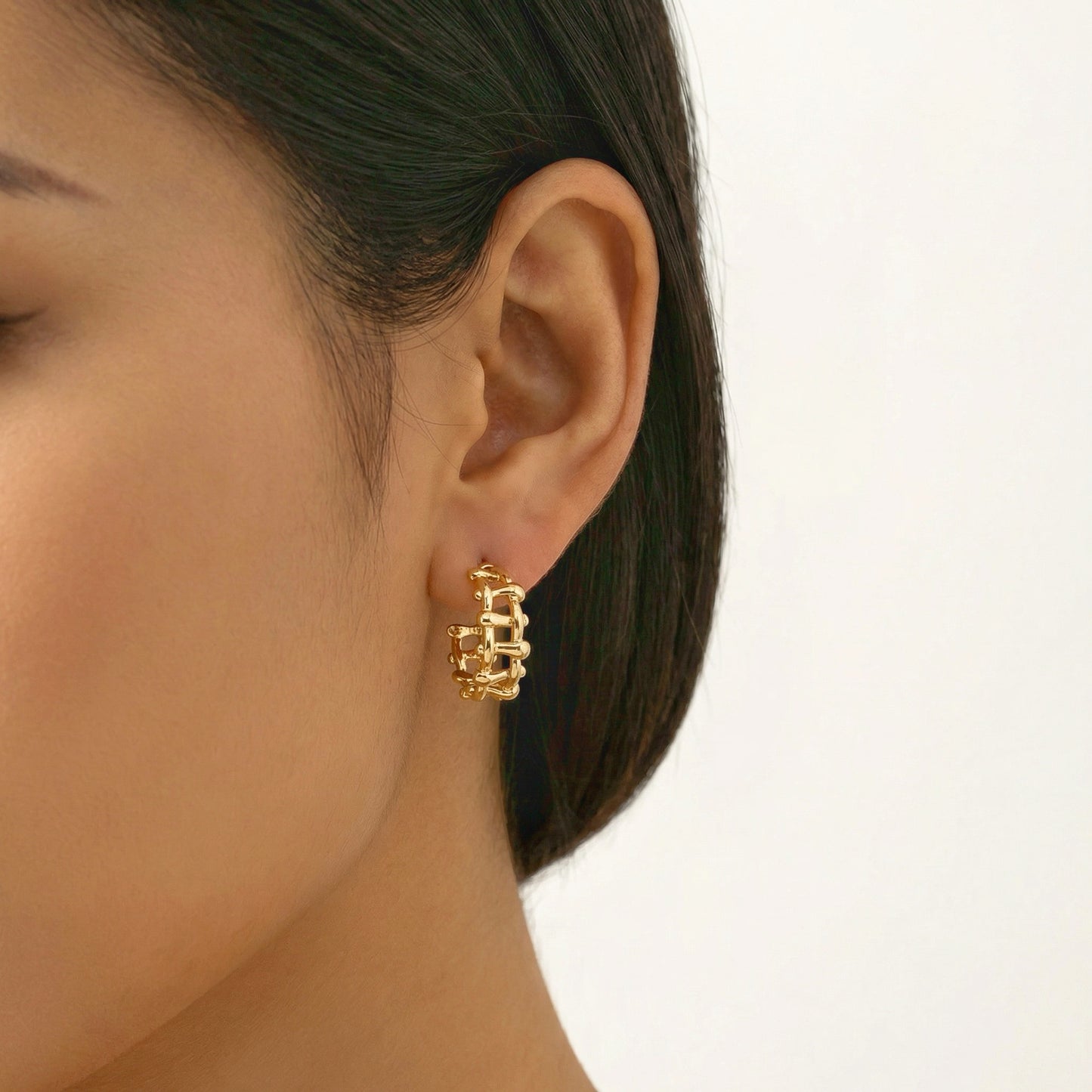 Sheridan Gold Tracked Bamboo Mini Hoop Earrings