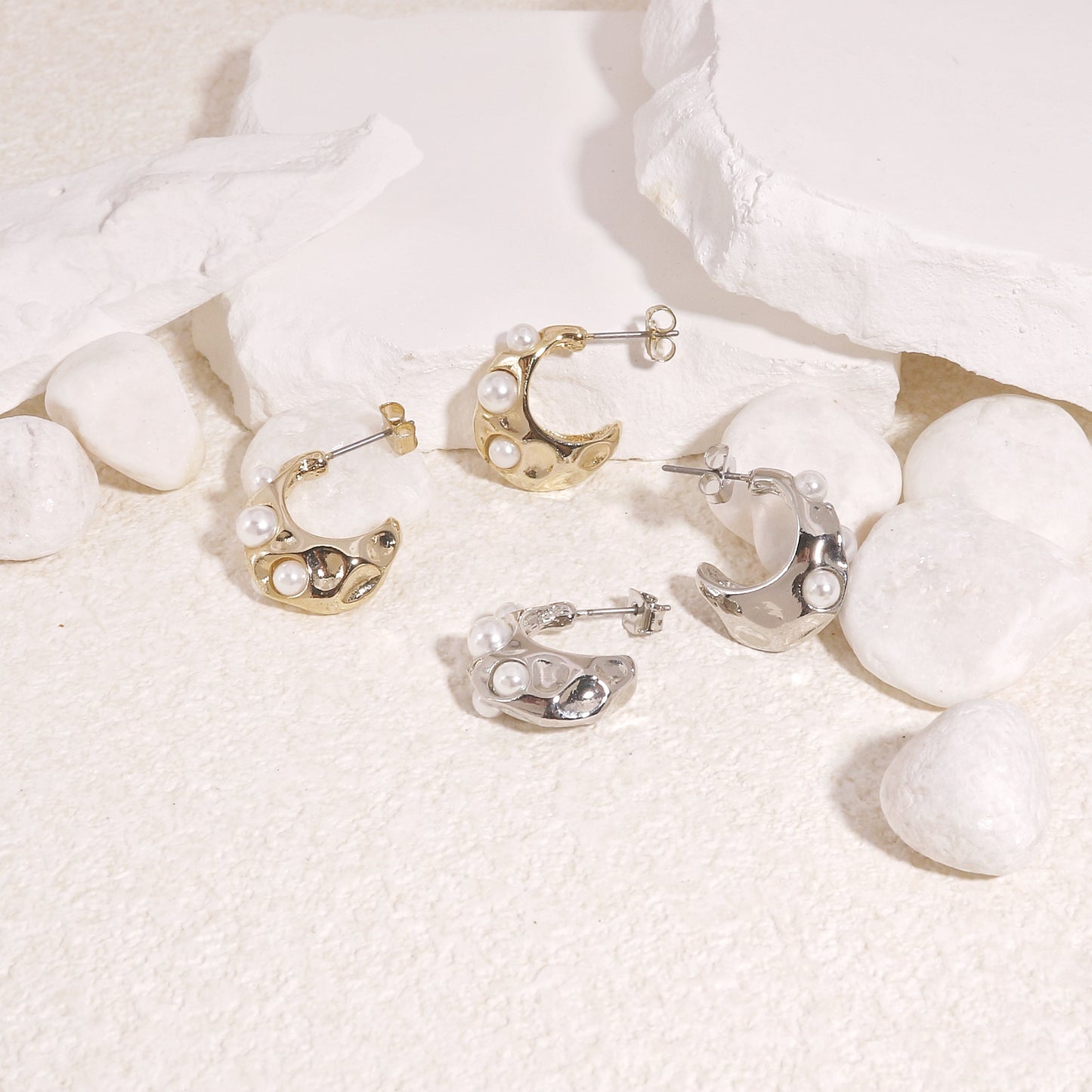 Seraphina Statement Edge Pearl Hoop Earrings