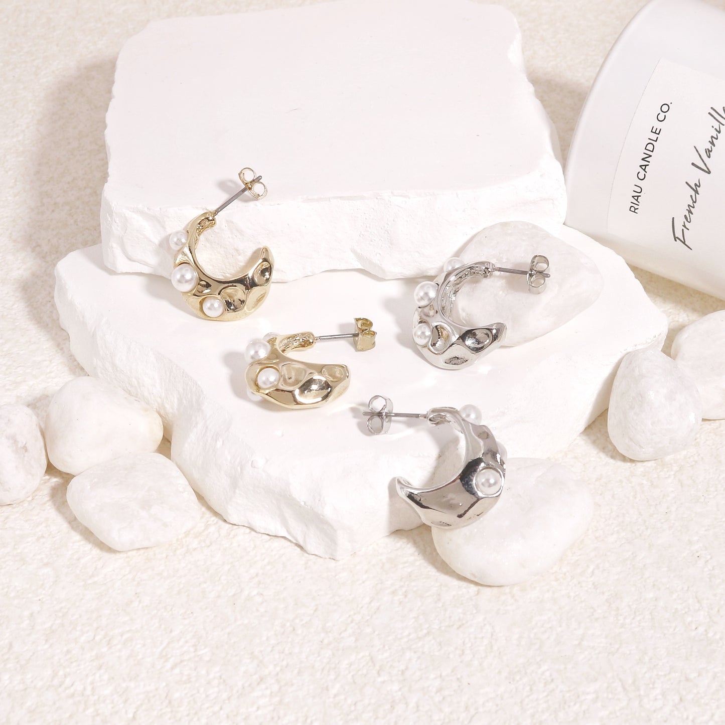 Seraphina Statement Edge Pearl Hoop Earrings