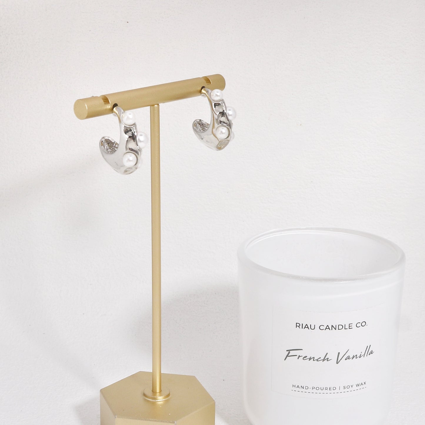Seraphina Statement Edge Pearl Hoop Earrings
