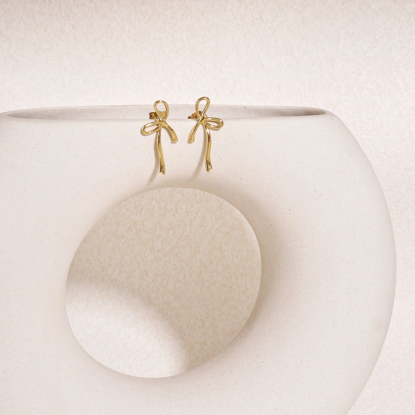 Julietta Minimalist Bow Tie Ribbon Drop Stud Earrings