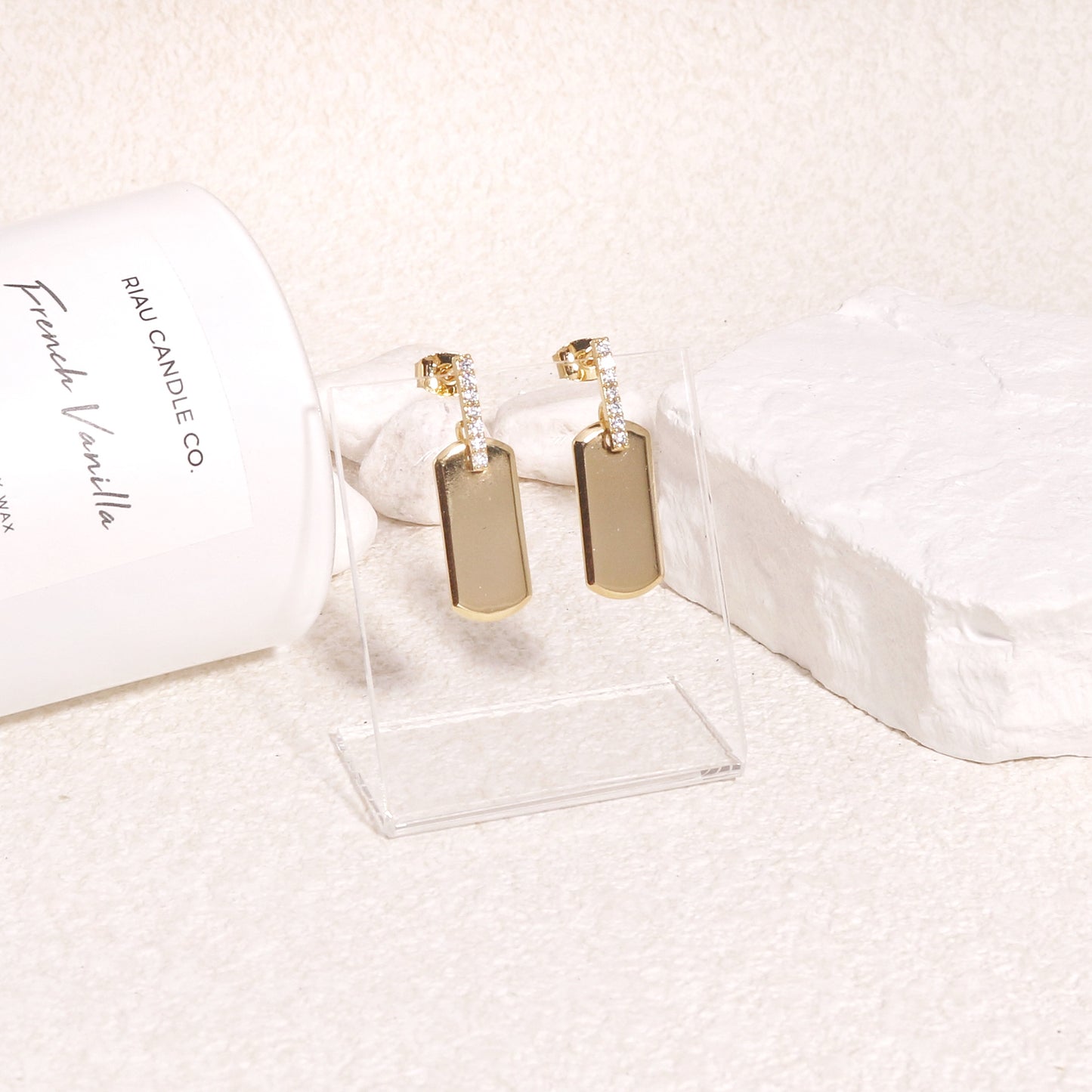 Hellena Mini Dog Tag CZ Drop Earrings