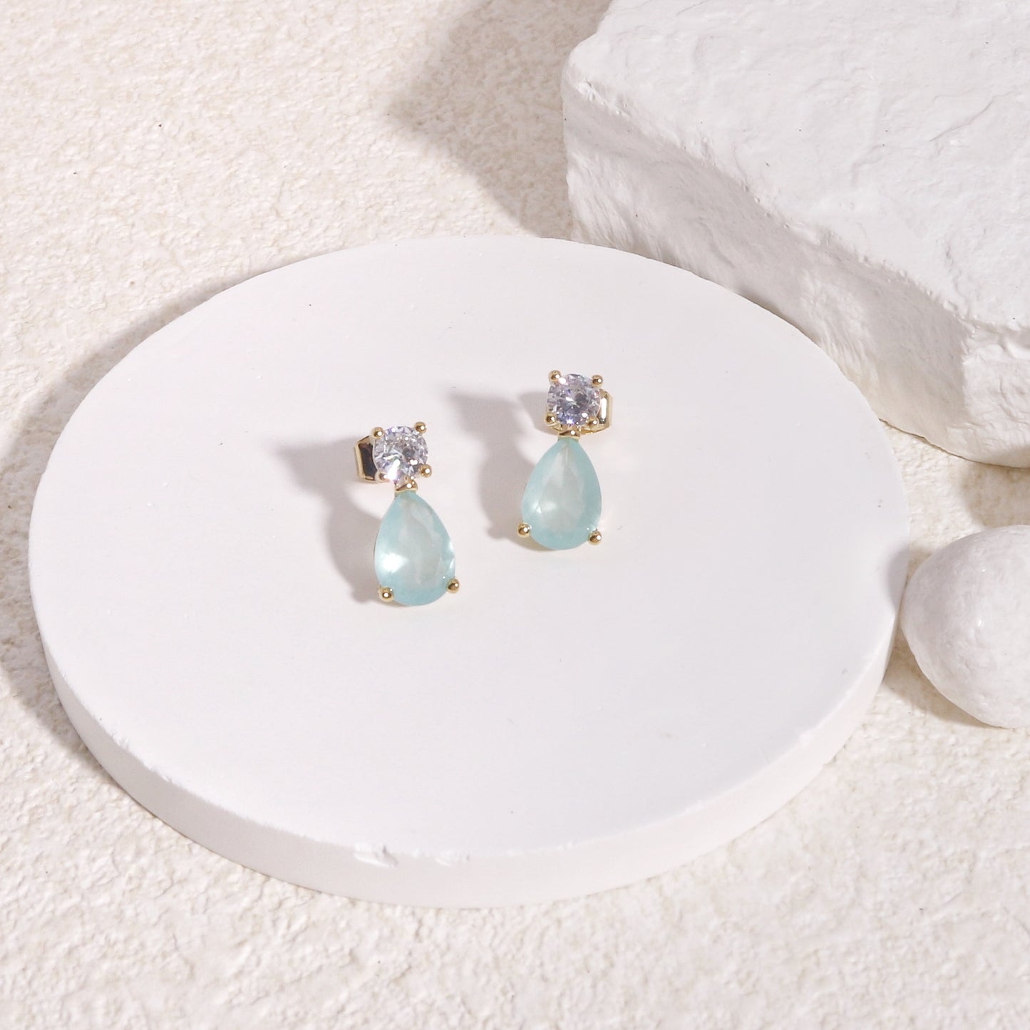 Carina Aqua Blue Korean CZ Dangle Earrings
