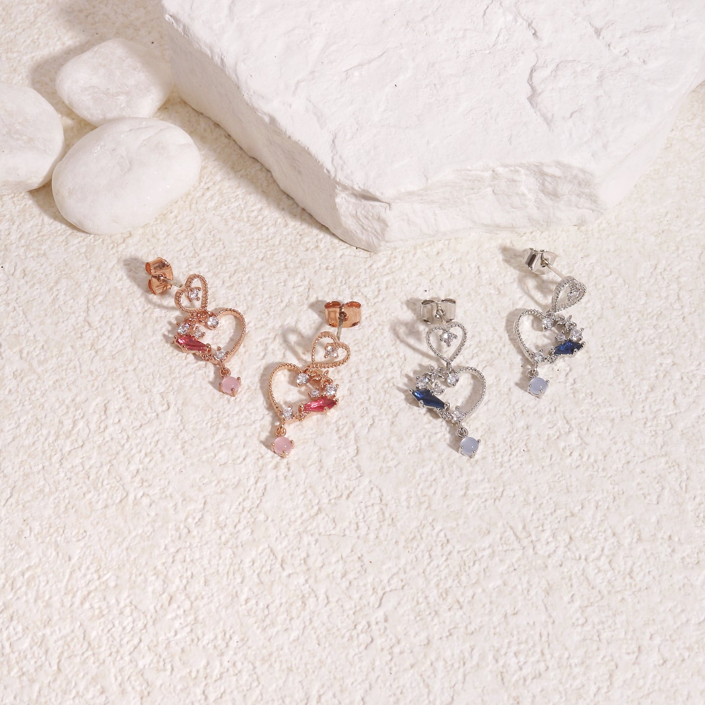 Nivella Dainty Heart Crystal Dangle Earrings