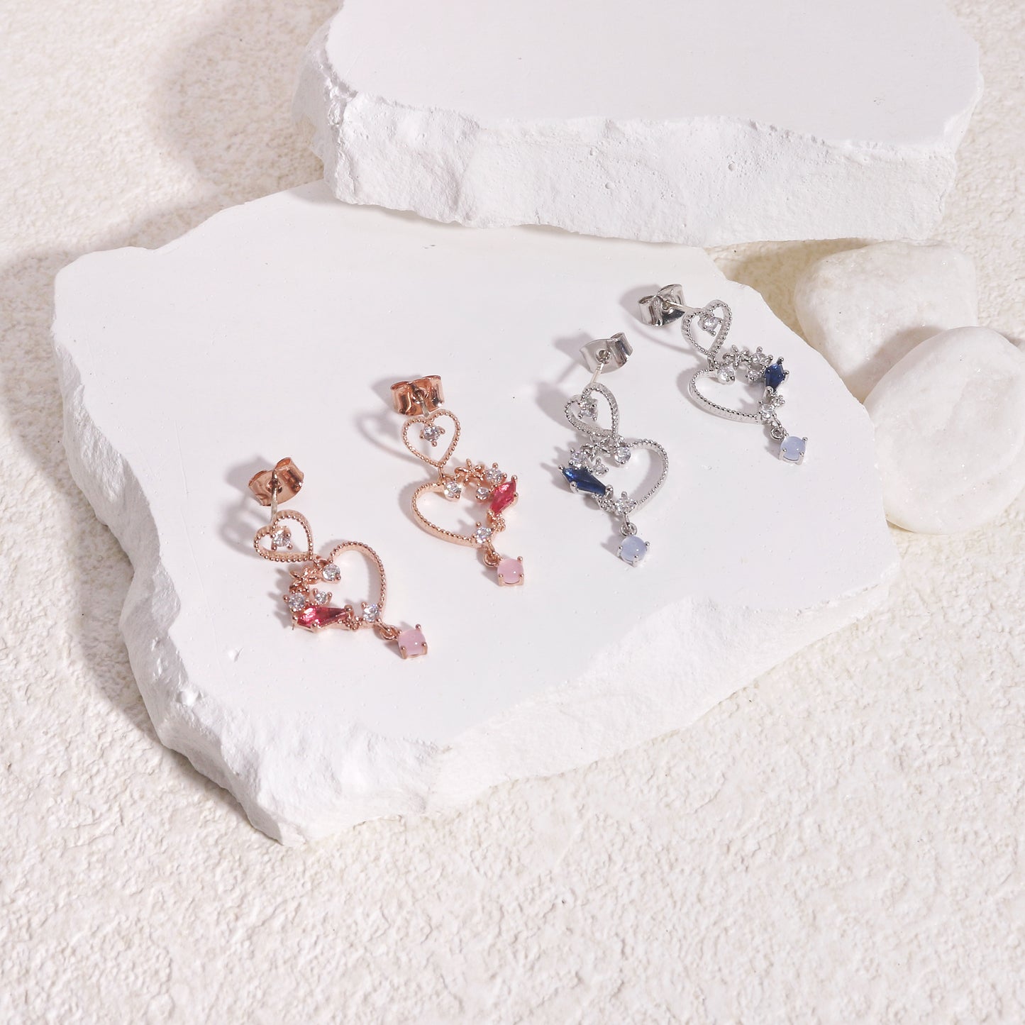 Nivella Dainty Heart Crystal Dangle Earrings