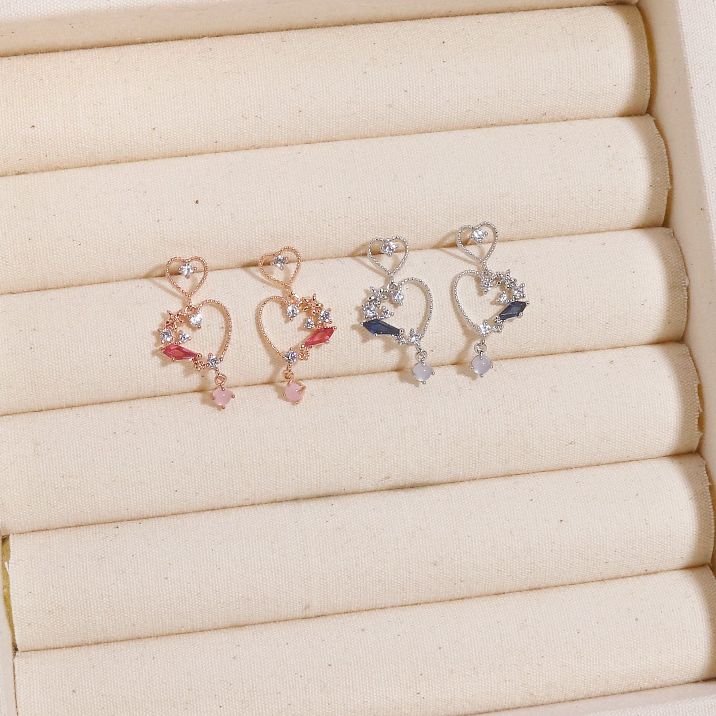 Nivella Dainty Heart Crystal Dangle Earrings